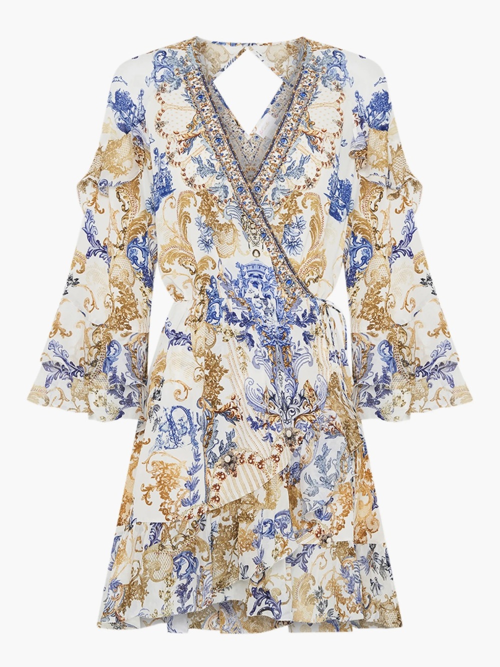 Camilla Soul Searching Short Silk Ruffle Wrap Dress
